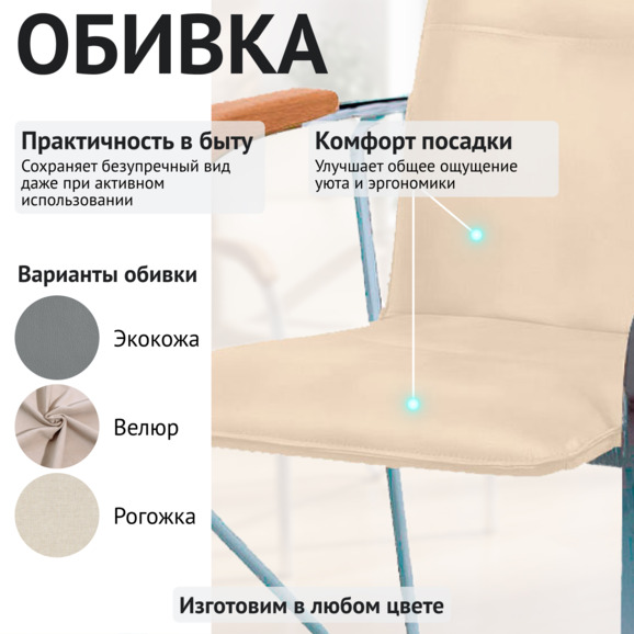 Стул Самба, кожзам Нитро бейге, каркас гальваника, подлокотники бук, под лак Стул Самба, кожзам Нитро бейге, каркас гальваника, подлокотники бук, под лак - фото 3