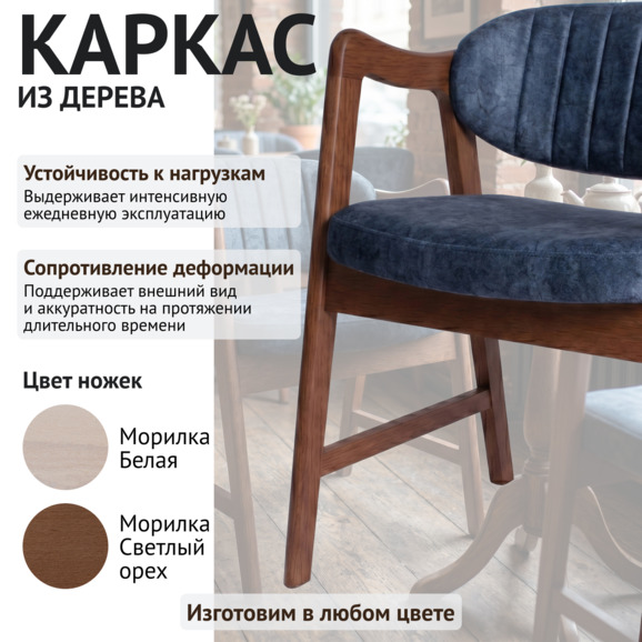 Стул Дарк, велюр Фреска Оушен, морилка светлый орех - фото 4