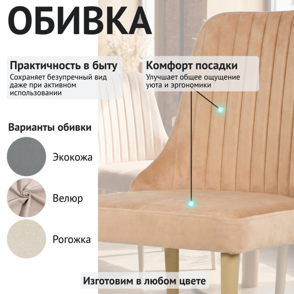 Стул Конгсберг, велюр Велютто 59, каркас металл бежевый - фото 3