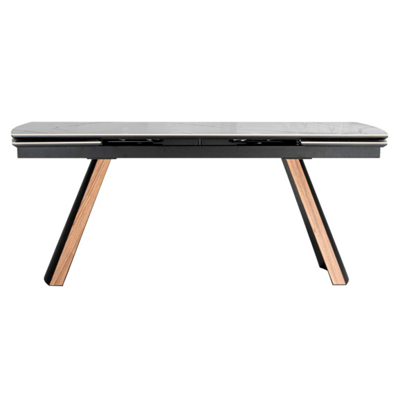 Керамический стол Симмонс 180(260)x90 statuario titan gloss / черный / орех дуб монтана - фото 2