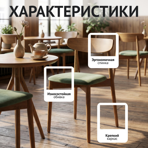 Стул Роквелл, велюр Велютто 30, светлый орех - фото 2