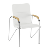 Настоящее фото товара Стул Самба, экокожа вайт, каркас хром, подлокотники бук под лак, произведённого компанией ChiedoCover