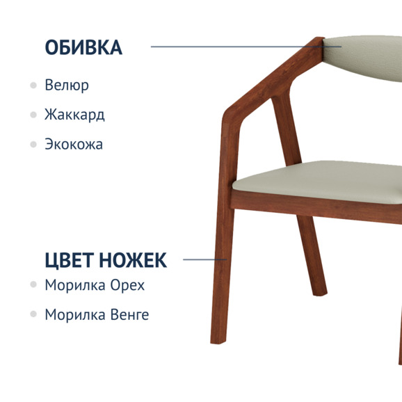 Полукресло Fendi, микровелюр Alba 043, ножки бук, морилка старинный орех - фото 2