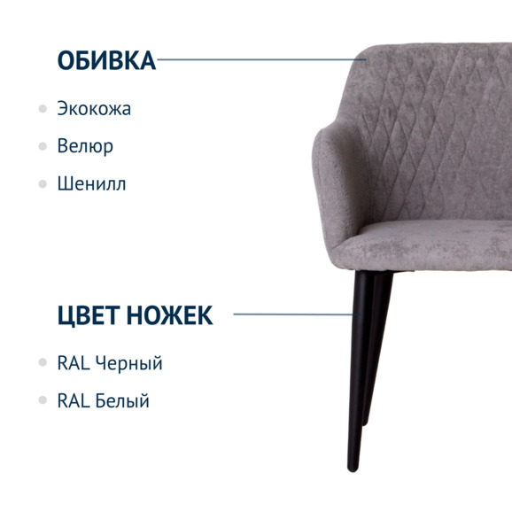 Стул Терра, шенилл Life steel, прострочка диамант, ножки металл 40*20 RAL 9005 - фото 2