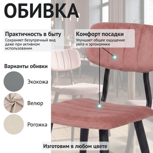 Стул Като, велюр Велютто 55, ножки металл - фото 3