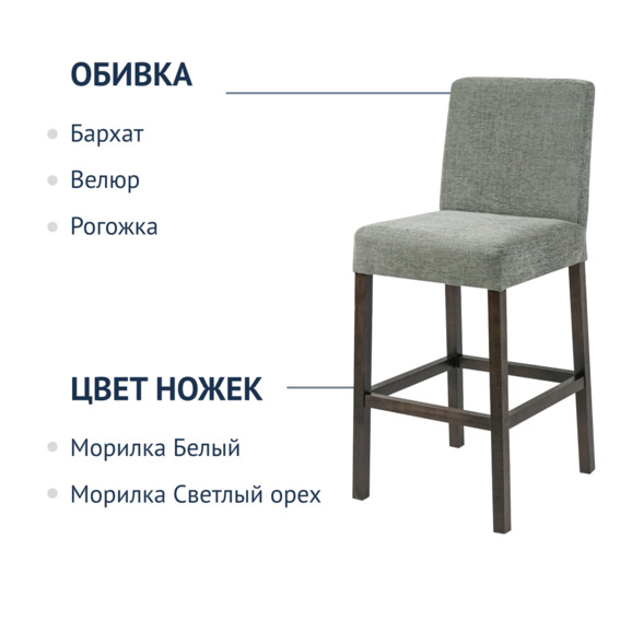 Стул барный 01, шенилл RAIN watter green, морилка венге - фото 6