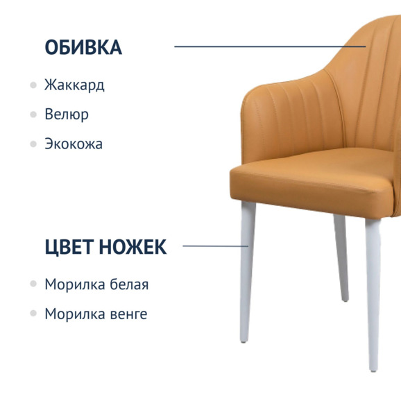 Стул Тюльпан, бежевая экокожа, ножки белые - фото 5