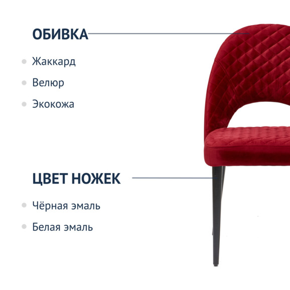 Стул Маллин Диамант, вельвет красный, черные ножки - фото 2