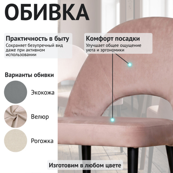 Стул Маллин, велюр Велютто 06, ножки металл черные - фото 3