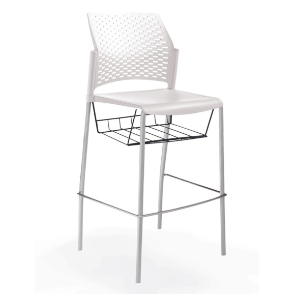 Стул Ревайнд барный с корзиной для бумаг, белый, серебряный - фото 1