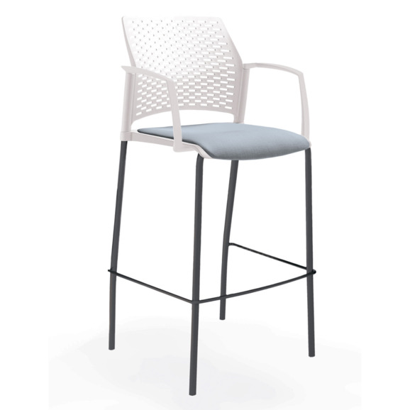 Стул Ревайнд барный с мягким сиденьем и закрытыми подлокотниками, белый, черный - фото 3