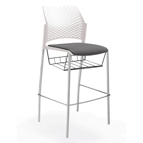 Стул Ревайнд барный с мягким сиденьем и корзиной для бумаг, белый, серебряный - фото 2