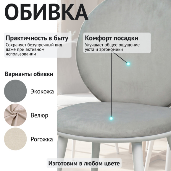 Стул Ронда, велюр Тедди 024, ножки бук, белые - фото 3