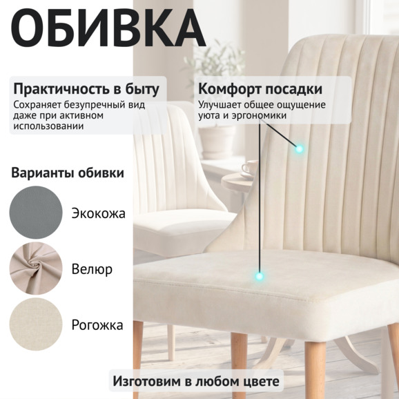 Стул Конгсберг, велюр Велютто 01, ножки бук морилка белая - фото 3