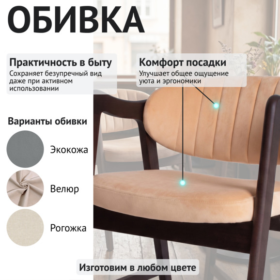 Стул Дарк, велюр желтый, морилка старинный орех Стул Дарк, велюр желтый, морилка старинный орех - фото 3