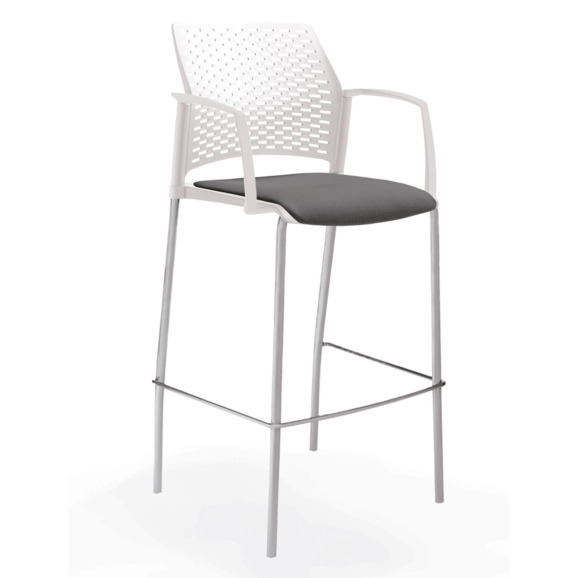Стул Ревайнд барный с мягким сиденьем и закрытыми подлокотниками, белый, серебряный - фото 4
