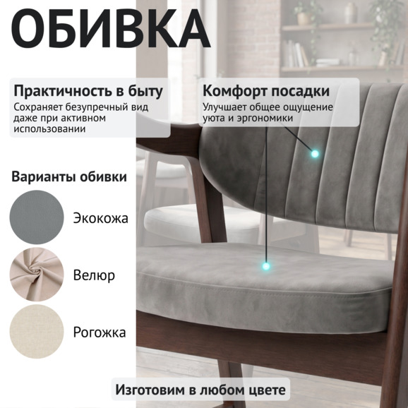 Стул Дарк, микровелюр Монтейл 3 Кокоа, морилка старинный орех - фото 3