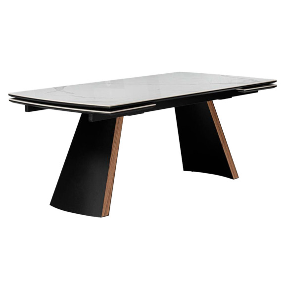 Керамический стол Симмонс 180(260)x90 statuario titan gloss / черный / орех дуб монтана - фото 1