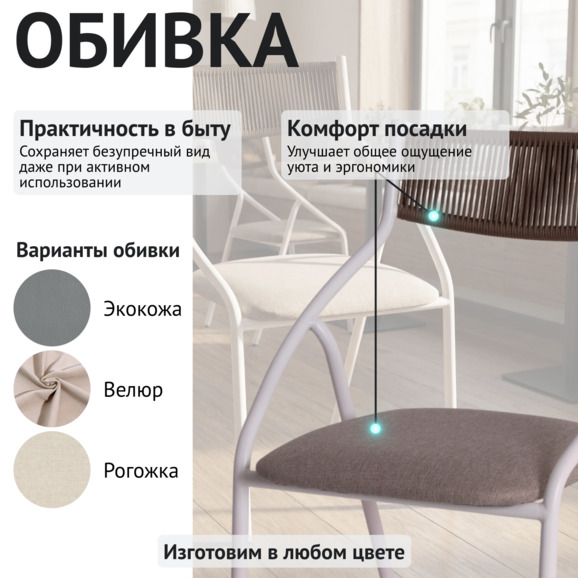 Стул Чиедо, сиденье рогожка Малмо нью 08, спинка кофе, каркас белый матовый - фото 3