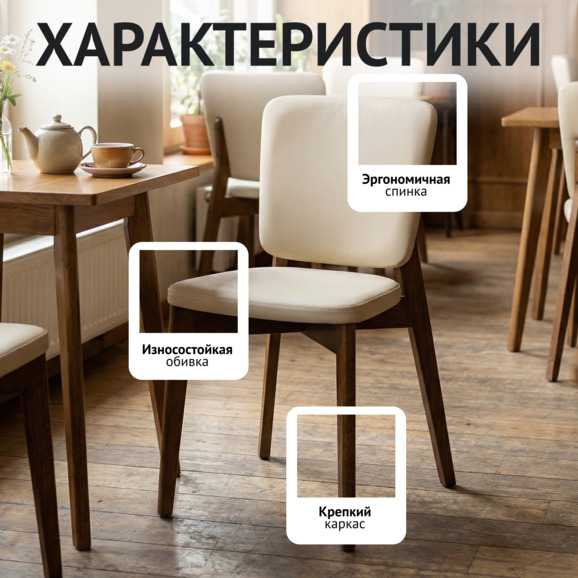 Стул Сафир, велюр Велютто-04 светло-бежевый, светлый орех - фото 2