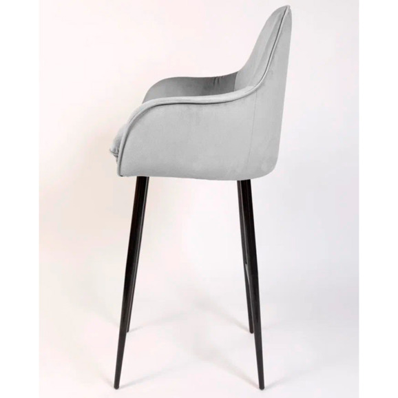 Кресло Сета, барные ножки, светло-серый, черный, велюр - фото 4