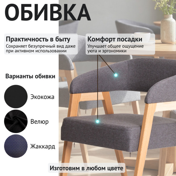 Стул Рикко, рогожка Солта Граунд, ножки бук под лак - фото 3