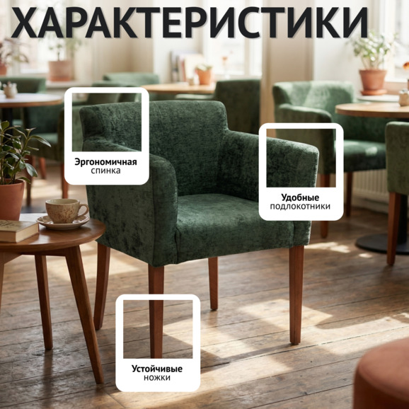 Кресло Камила, шенилл Versal 10 изумруд, красное дерево - фото 2