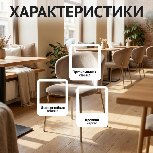 Стул Дрезден, велюр Гойа Креам, каркас cеро-бежевый матовый Стул Дрезден, велюр Гойа Креам, каркас cеро-бежевый матовый - фото 2