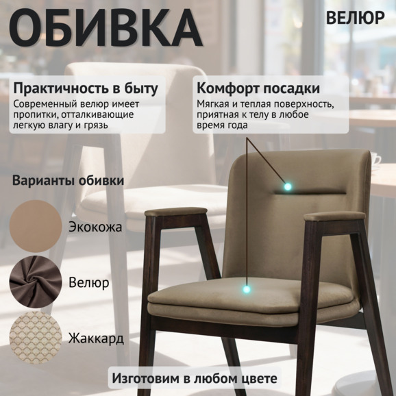 Стул Бали, велюр селеста 08, венге - фото 3