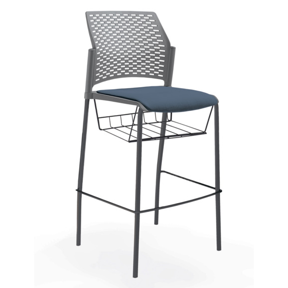 Стул Ревайнд барный с мягким сиденьем и корзиной для бумаг, серый, черный - фото 4