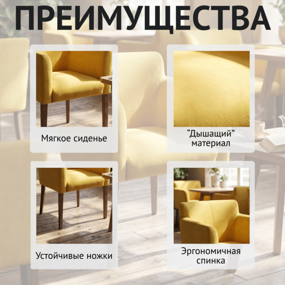 Кресло Камила, велюр желтый - фото 6