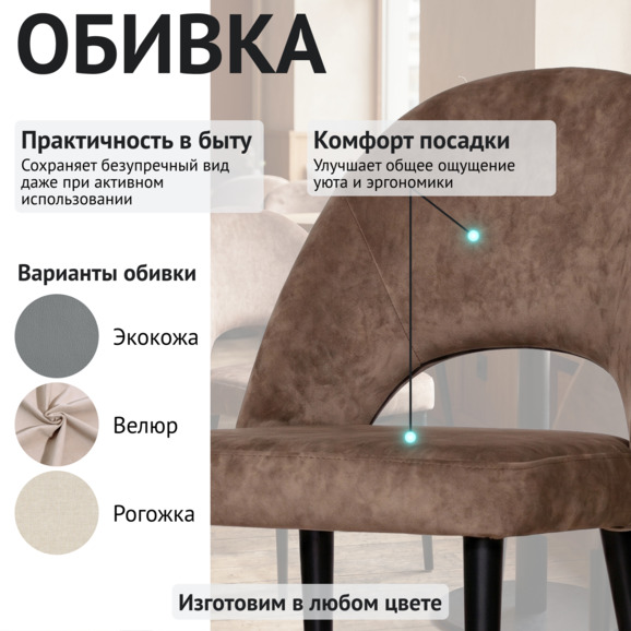 Стул Маллин, велюр Небби 221, ножки металл черные - фото 3