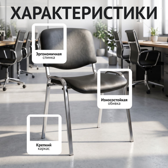 Стул Изо, экокожа Блэк, каркас хром - фото 2