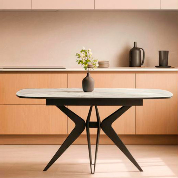 Керамический стол Риполь 160(205)х89 белый с прожилками gilt white / черный - фото 7