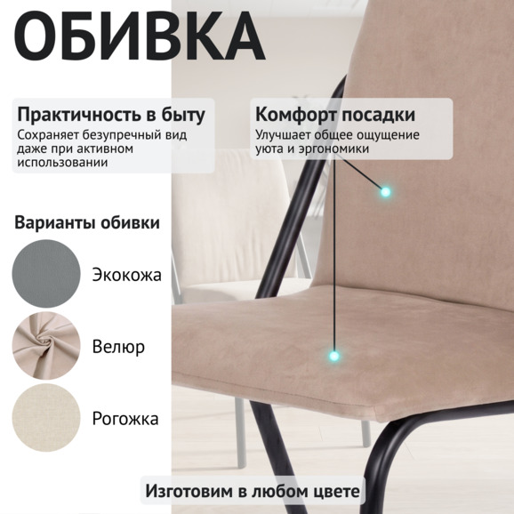 Стул офисный Валерия, велюр Велютто 21, каркас черный муар - фото 3