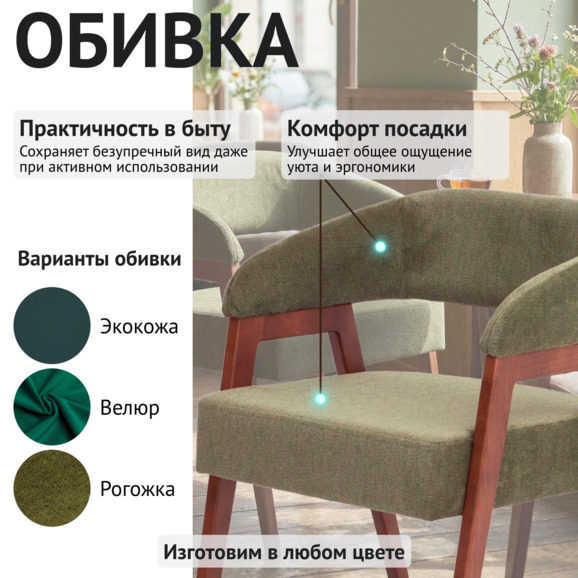 Стул Рикко, велюр Шарли 6, ножки бук морилка старинный орех - фото 3