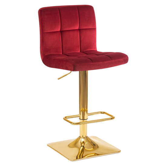 Барный стул Арканес, золотая база, велюр бордовый - фото 1