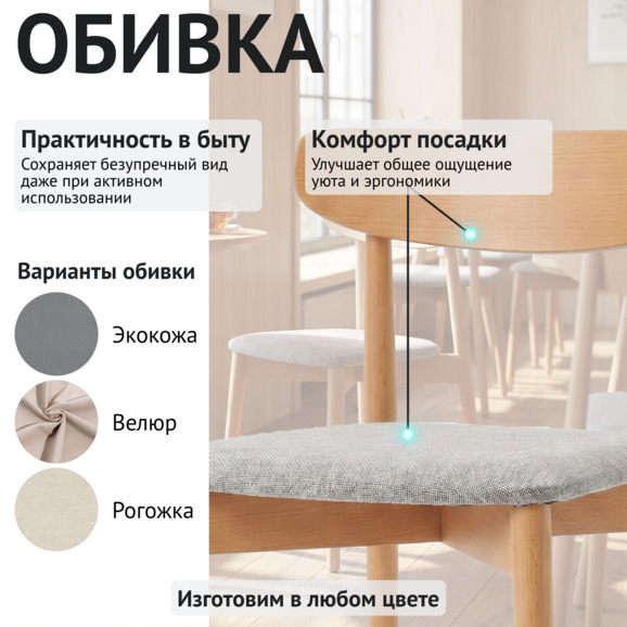 Стул Роквелл, рогожка Китон 05, ножки бук под лак - фото 3