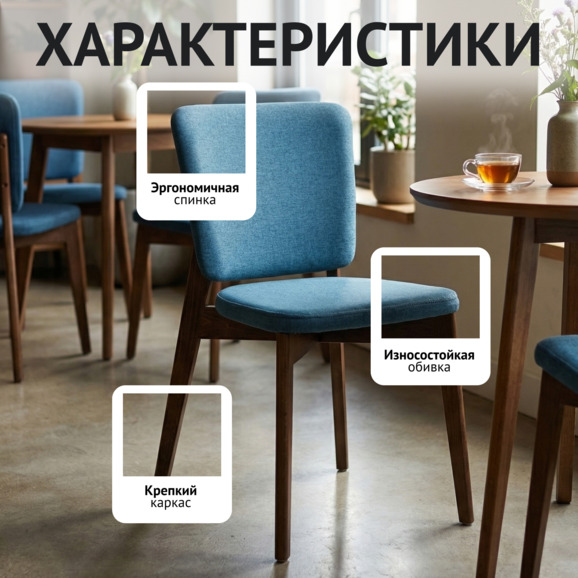 Стул Сафир, Рогожка Монтреаль 57 бирюзовый, старинный орех Стул Сафир, Рогожка Монтреаль 57 бирюзовый, старинный орех - фото 2