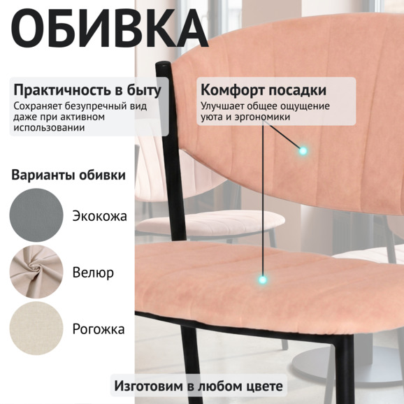 Стул Мюнхен, велюр Велютто 65, каркас металл черный - фото 3