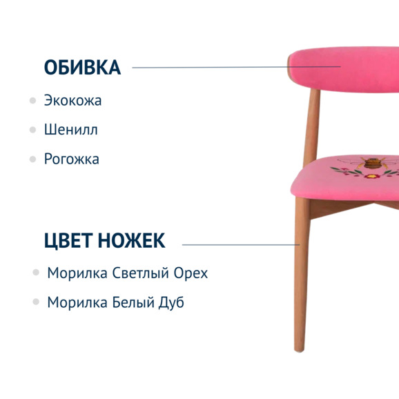 Стул Роквелл, вышивка Оса, велюр TEDDY 833, ножки бук, лак - фото 6