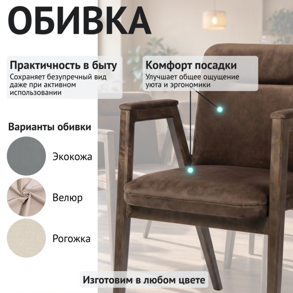 Стул Бали, велюр Катания мокко, морилка старинный орех - фото 3