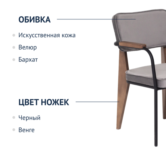 Стул Mix, серый велюр - фото 2