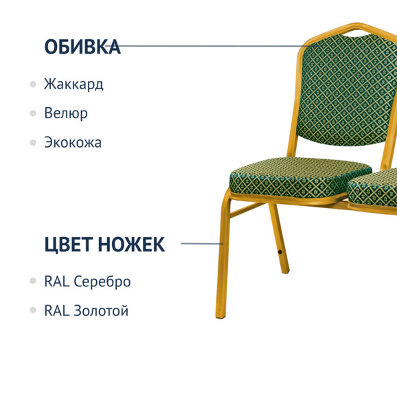 Секция из 3 стульев Хит - золото, ромб зеленый - фото 2