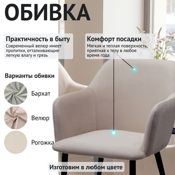 Стул Терра, черные ножки, велюр бежевый - фото 4