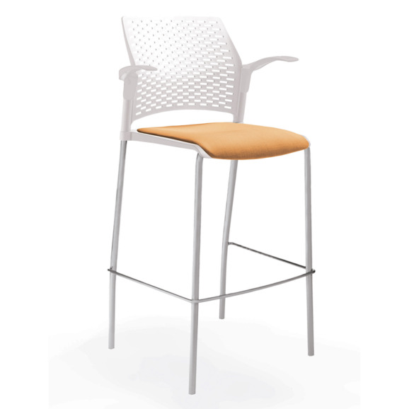 Стул Ревайнд барный с мягким сиденьем и подлокотниками, белый, серебряный - фото 5