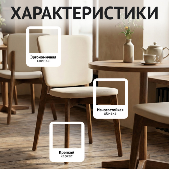 Стул Сафир, экокожа Люкс алмонд бежевый, старинный орех - фото 2