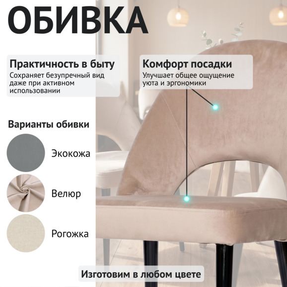 Стул Маллин, велюр Велютто 21, ножки металл черные - фото 3