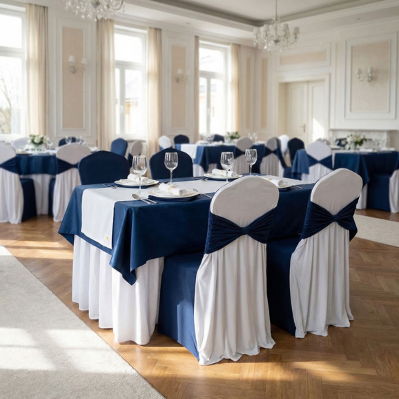 Комплект мебели и текстиля на 4 персоны, синий, белый - фото 2