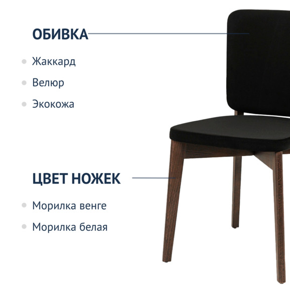 Стул Safir, велюр Velutto-34 черный, морилка венге - фото 2